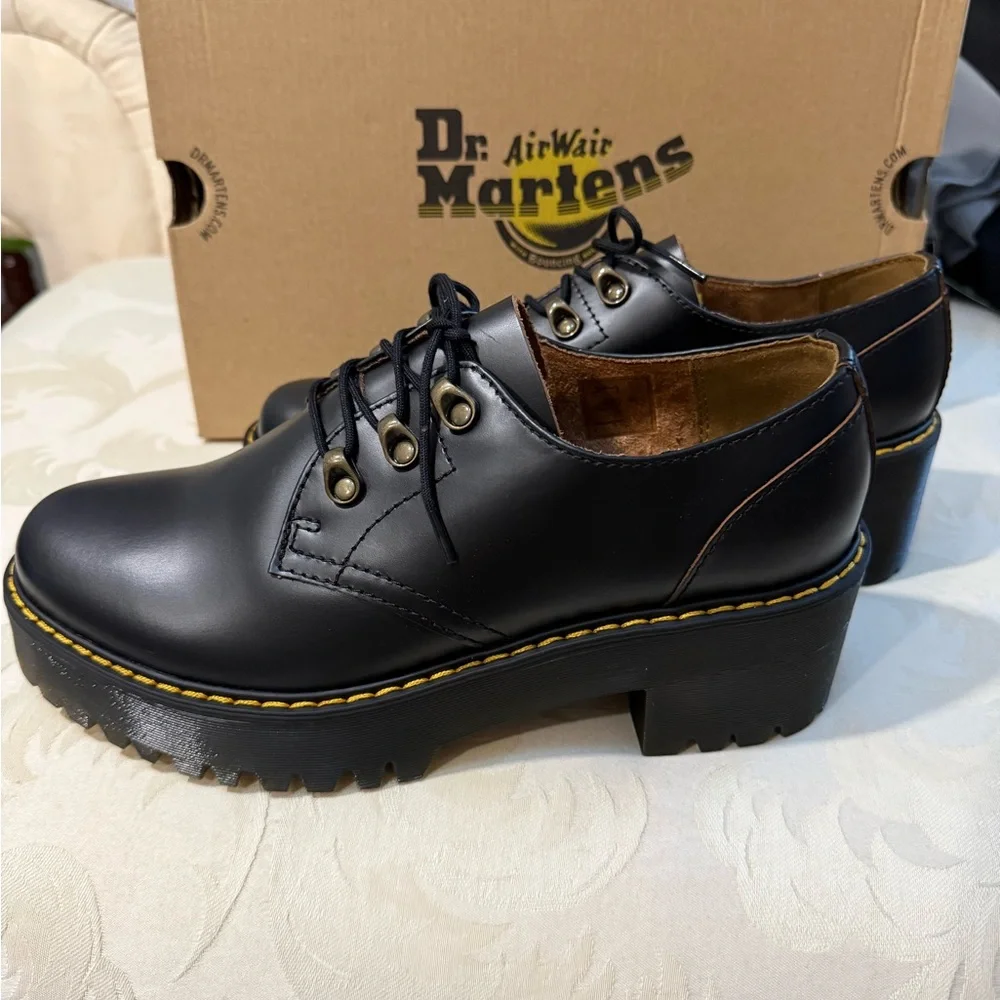 Dr. Martens Leona‎ Platform Derby Black Leather Women’s 10 NEW with Box